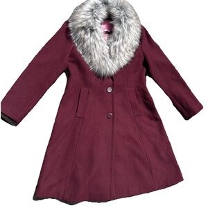 Kate Spade Fur Coat 50% Wool A-Line Trench Coat Long Women's Size Medium***